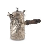 SILVER COCOA POT, PUNCH FRANCE, POST 1838 twisted body embossed with leaves and flowered racemes.