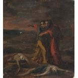 ITALIAN PAINTER, 19TH CENTURY THE WEEPING OF THE ELDERLIES Oil on cardboard, cm. 21 x 20 Free