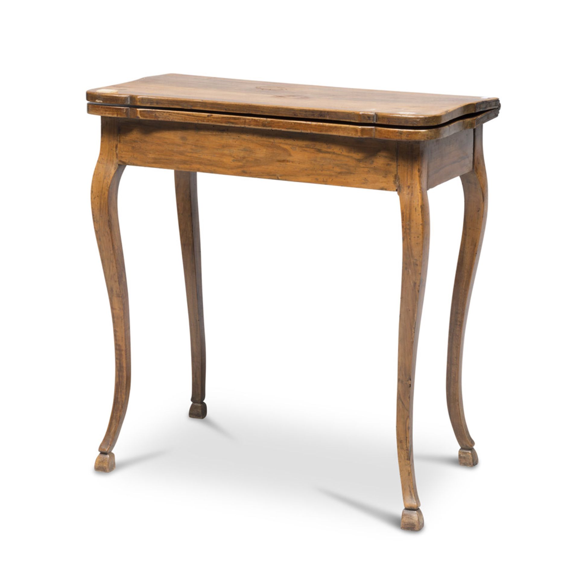 SMALL CARD TABLE IN CHERRY TREE, CENTRAL ITALY LATE 18TH CENTURY with folding top and arched legs