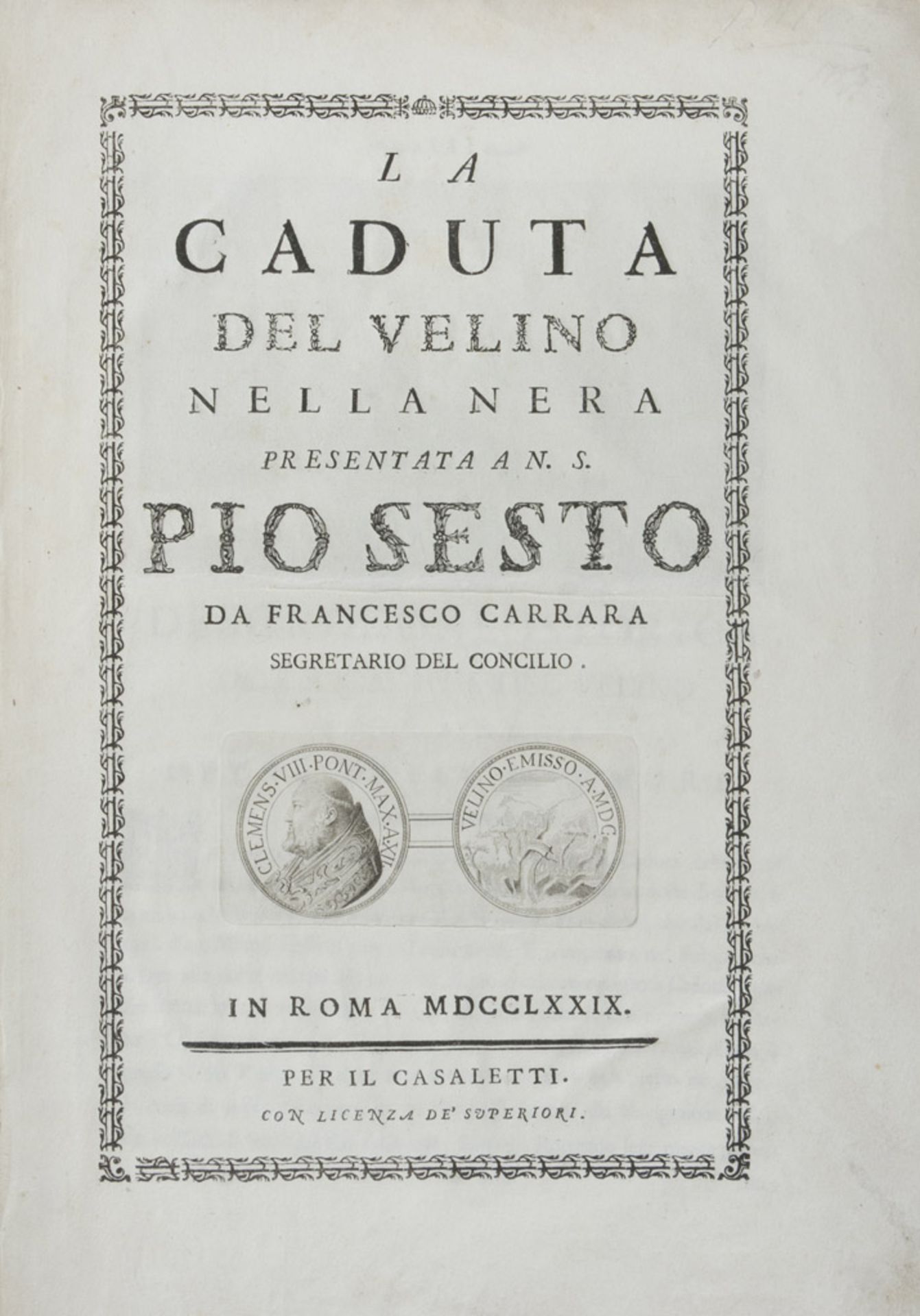 MARMORE WATERFALLS La caduta del Velino nella Nera. A small volume, with engravings and folded