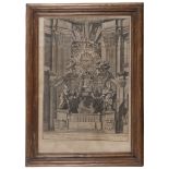 PIERRE MORTIER (Leida 1661 - Amsterdam 1711) THE CHAIR OF ST. PETER Etching, cm. 76 x 51 FRAME