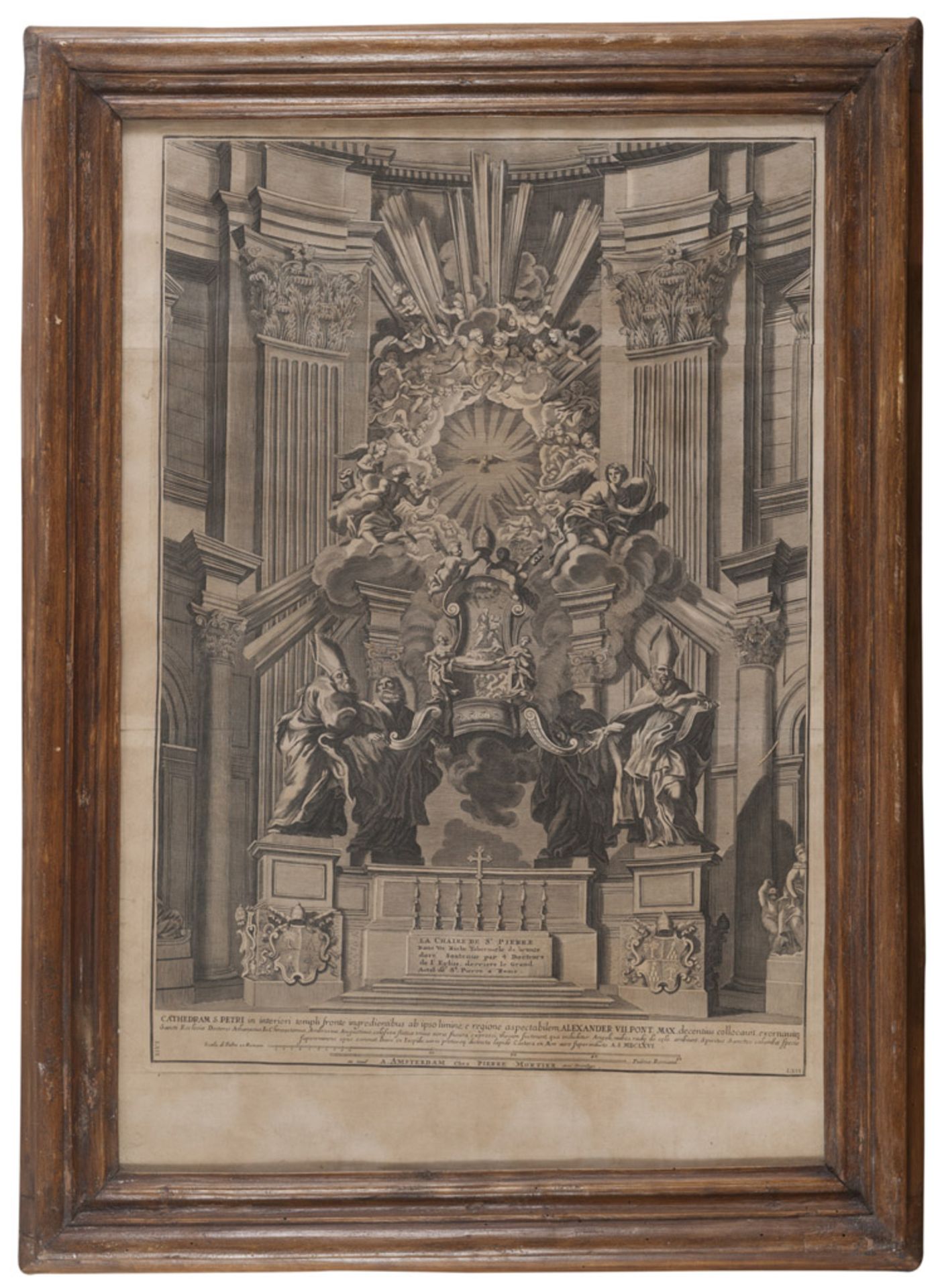 PIERRE MORTIER (Leida 1661 - Amsterdam 1711) THE CHAIR OF ST. PETER Etching, cm. 76 x 51 FRAME