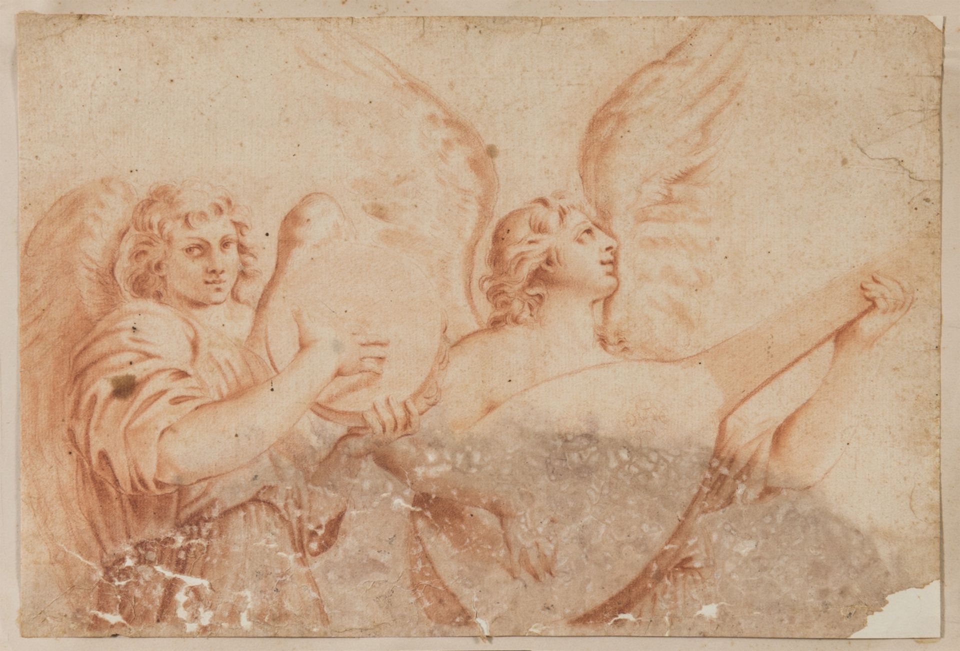 BOLOGNESE PAINTER, 18TH CENTURY MUSICIAN ANGELS Sanguine on paper, cm. 20,8 x 31 MAINTENANCE A great
