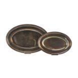 Two Silver trays, Punch Vienna 1891/1930 oval shape, smooth ground. Maximum size cm. 42 x 29,