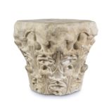 CORINTHIAN CAPITAL IN WHITE STATUARY MARBLE, ROME 4TH CENTURY A.C. with leaf crowns. Example of