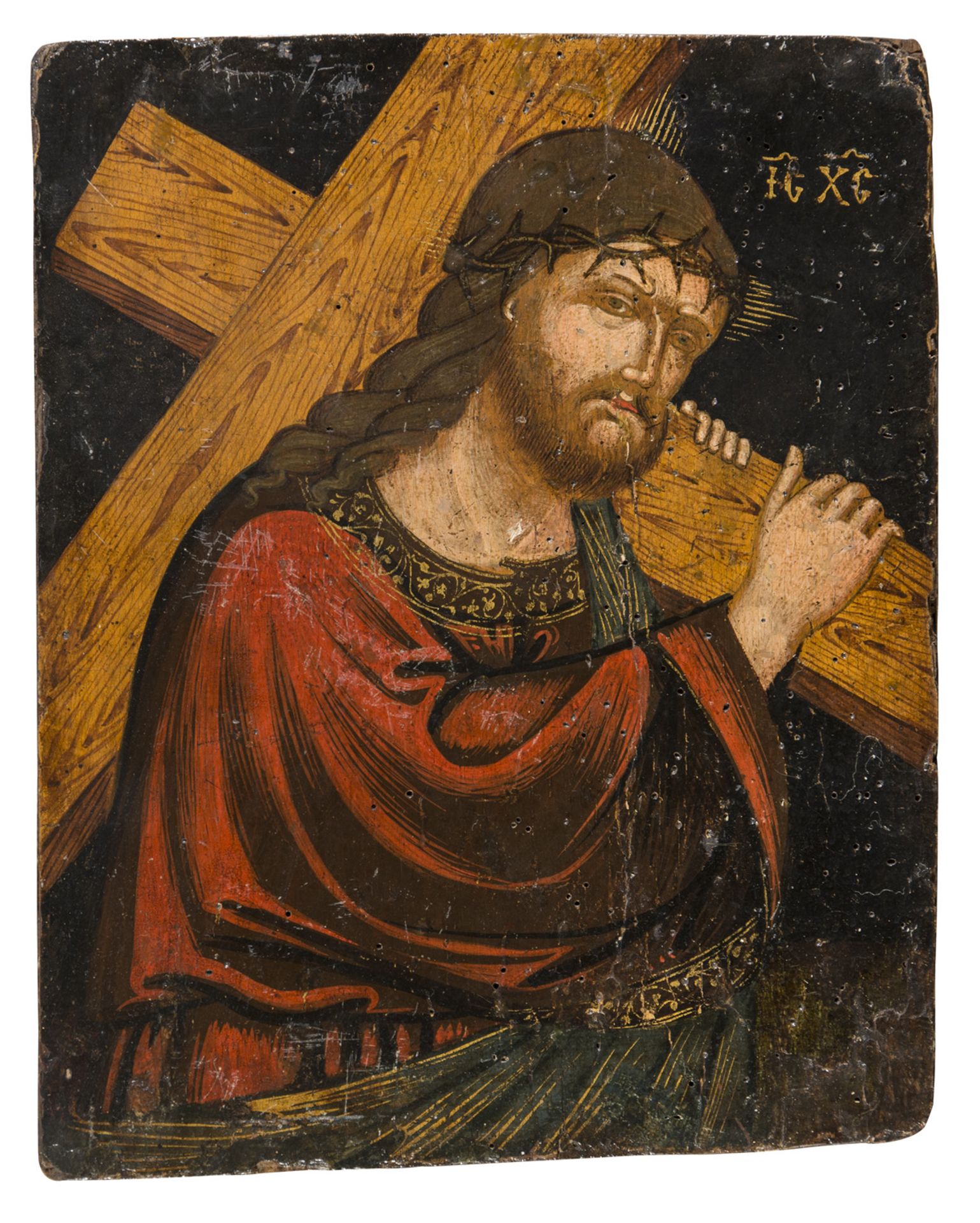 VENETIAN CRETESE PAINTER, LATE 16TH-EARLY 17TH CENTURY CHRIST BURRYING THE CROSS Oil on panel, cm.