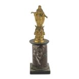 SMALL ORMOLU SCULPTURE OF THE IMMACULATE, LATE 18TH CENTURY on column base in African marble.