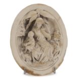 HIGH-RELIEF SCULPTURE IN PLASTER, 19TH CENTURY representing Virgin and Child in landscape.