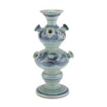 FLOWER VASE IN MAIOLICA, PROBABLY SAVONA, EARLY 20TH CENTURY in light blue and cobalt enamel,