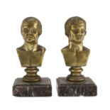 A PAIR OF SMALL EMPEROR BUSTS, LATE 18TH CENTURY in chiseled ormolu. Base in African marble.