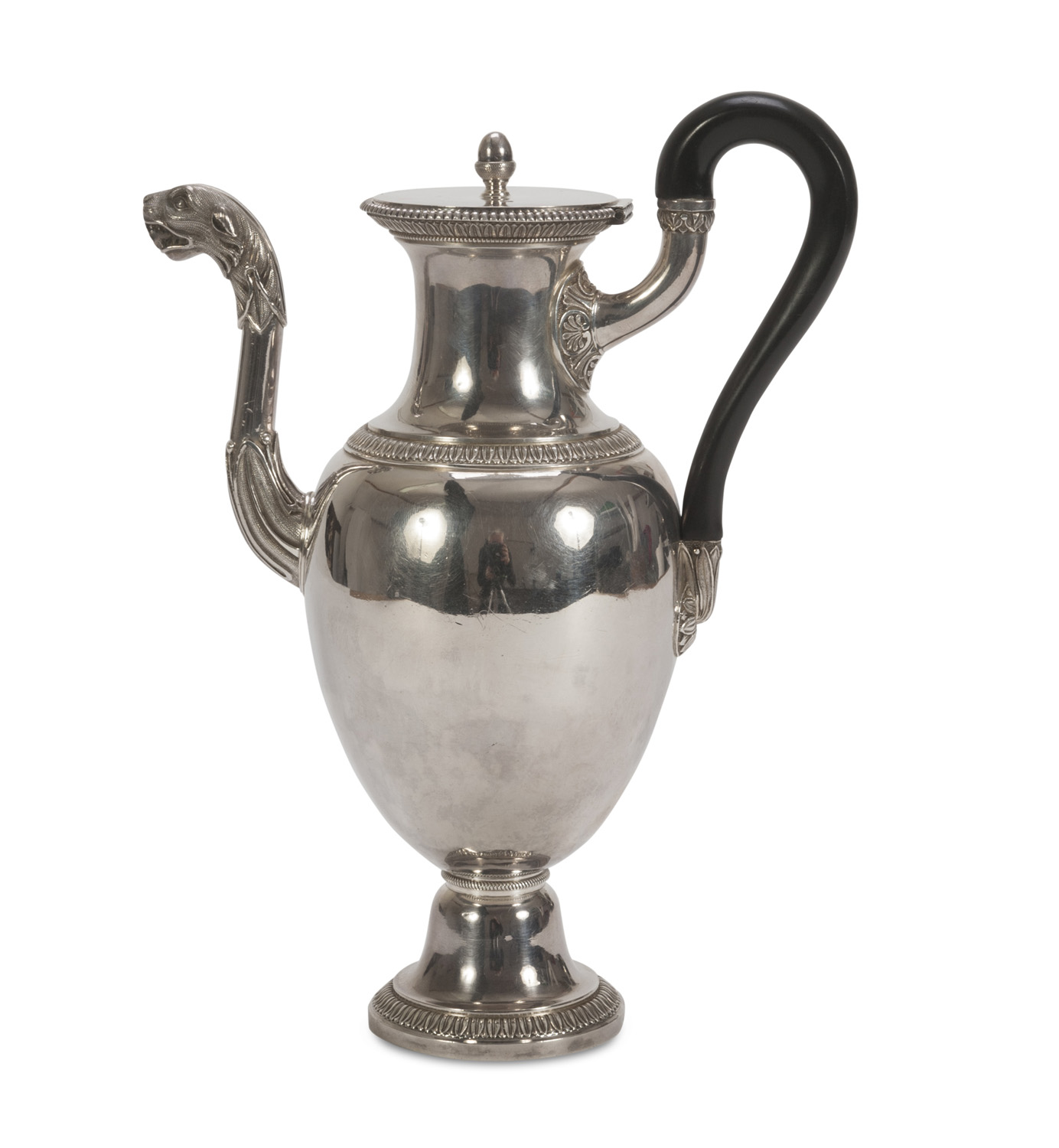 SPLENDID COFFEEPOT IN SILVER, JEAN-BAPTISTE-CLAUDE ODIOT, 1820 pear-shaped with smooth body and