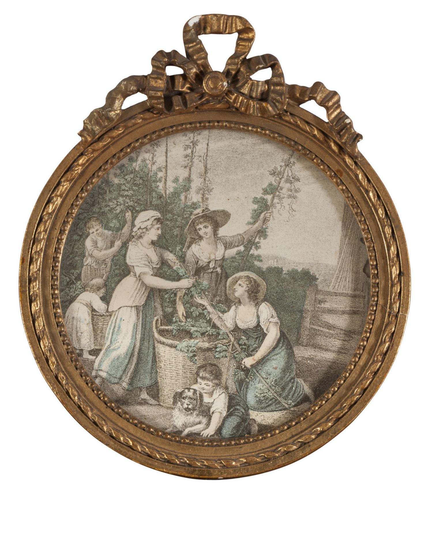 FRENCH ENGRAVER, LATE 19TH CENTURY GRAPE HARVEST Round stamp, diameter cm. 14 Sculpted giltwood