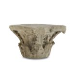 SMALL MARBLE CAPITAL, 16TH CENTURY of Corinthian style, sculpted to leaves. Measures cm. 10 x 15 x