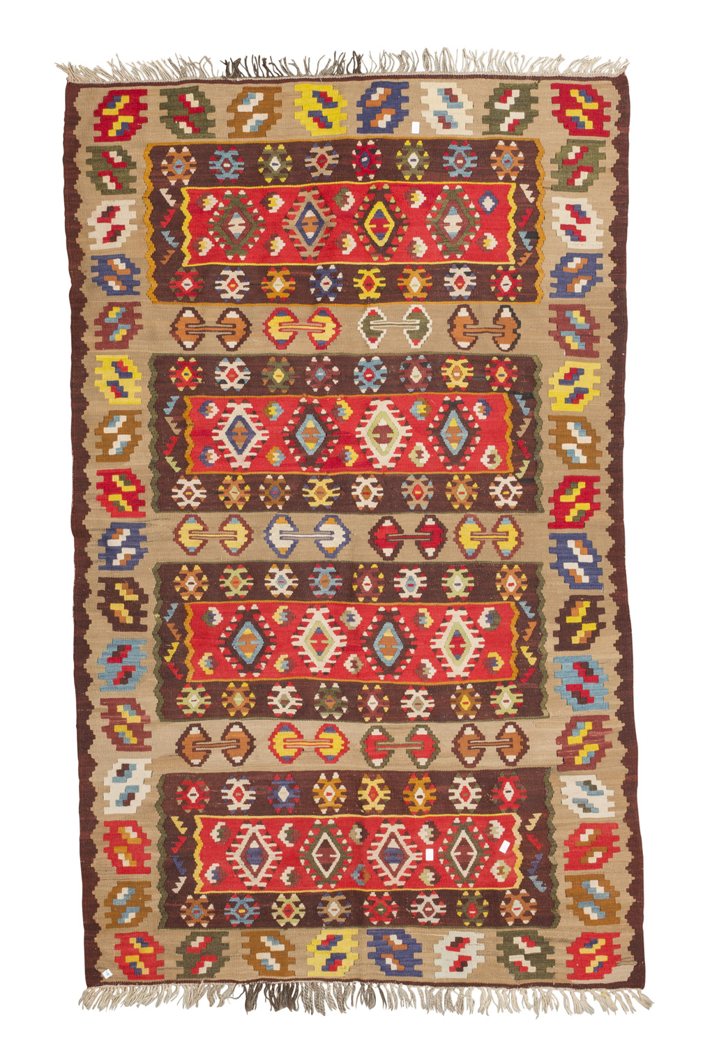 ANATOLIC KILIM CARPET, FIRST HAF 20TH CENTURY design of hooked rhombuses in four rectangular