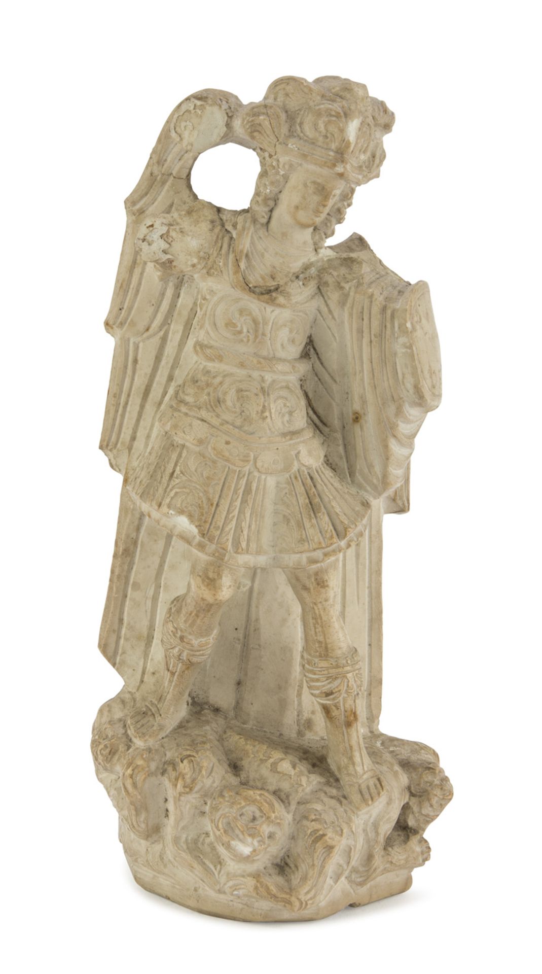 WHITE MARBLE SCULPTURE OF ST. GEORGE AND THE DRAGON, CENTRAL ITALY, 16TH CENTURY figure in pose with