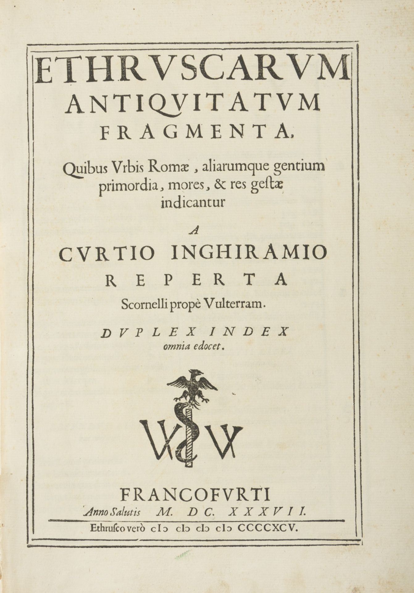 ANTIQUITY ETRUSCHE Curzio Inghirami, Ethruscarum Antiquitatum. A volume with engravings and