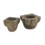 TWO MORTARS, 15TH-16TH CENTURY in portasanta marbleand white marble. Measures cm. 13 x 25 z 25 and