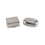 TWO SILVER BOXES, EARLY 20TH CENTURY of cubic and oval shape. One punch Paris, silversmith