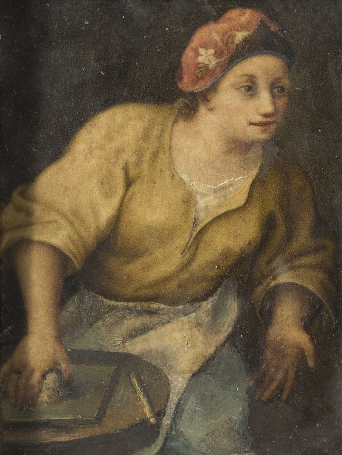LOMBARD PAINTER, LATE 16TH CENTURY WOMAN WITH BIRD PORTRAIT OF A COOK Pair of miniatures on - Image 2 of 2