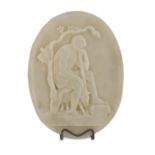 OVAL BAS-RELIEF IN ALABASTER, 18TH CENTURY representing shepherd in rest. Measures cm. 26 x 20.