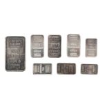 EIGHT SILVER INGOTS, EDITIONS CREDIT SUISSE with punches, inscriptions and weight. Boxes in