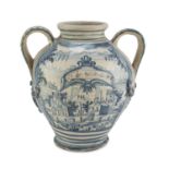 PHARMACY JAR IN MAIOLICA, WORKSHOP CAMPANALATE 19TH CENTURY in white and blue enamel, decorated with