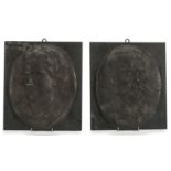 FRENCH SCULPTOR, LATE 19TH CENTURY OFFICER'S FACE WOMAN'S FACE A pair of bas-reliefs in burnished