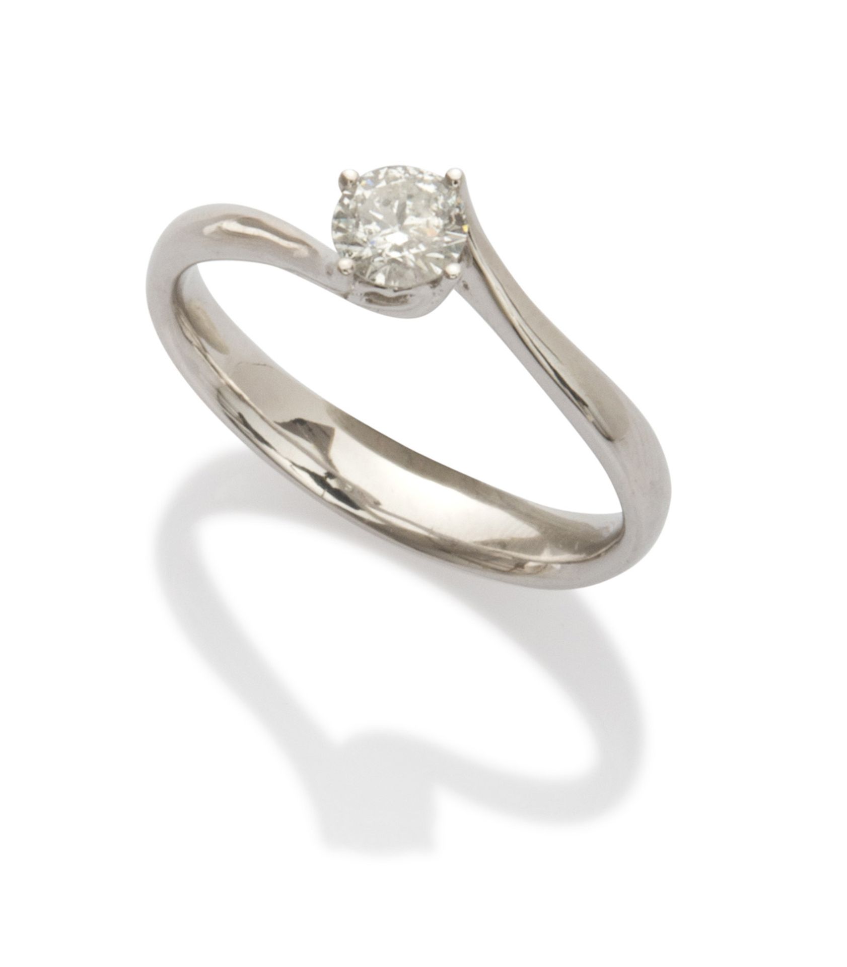 RING SOLITAIRE in white gold 18 kts., with diamond. Diamond ct. 0.40, total weight gr. 3,80.