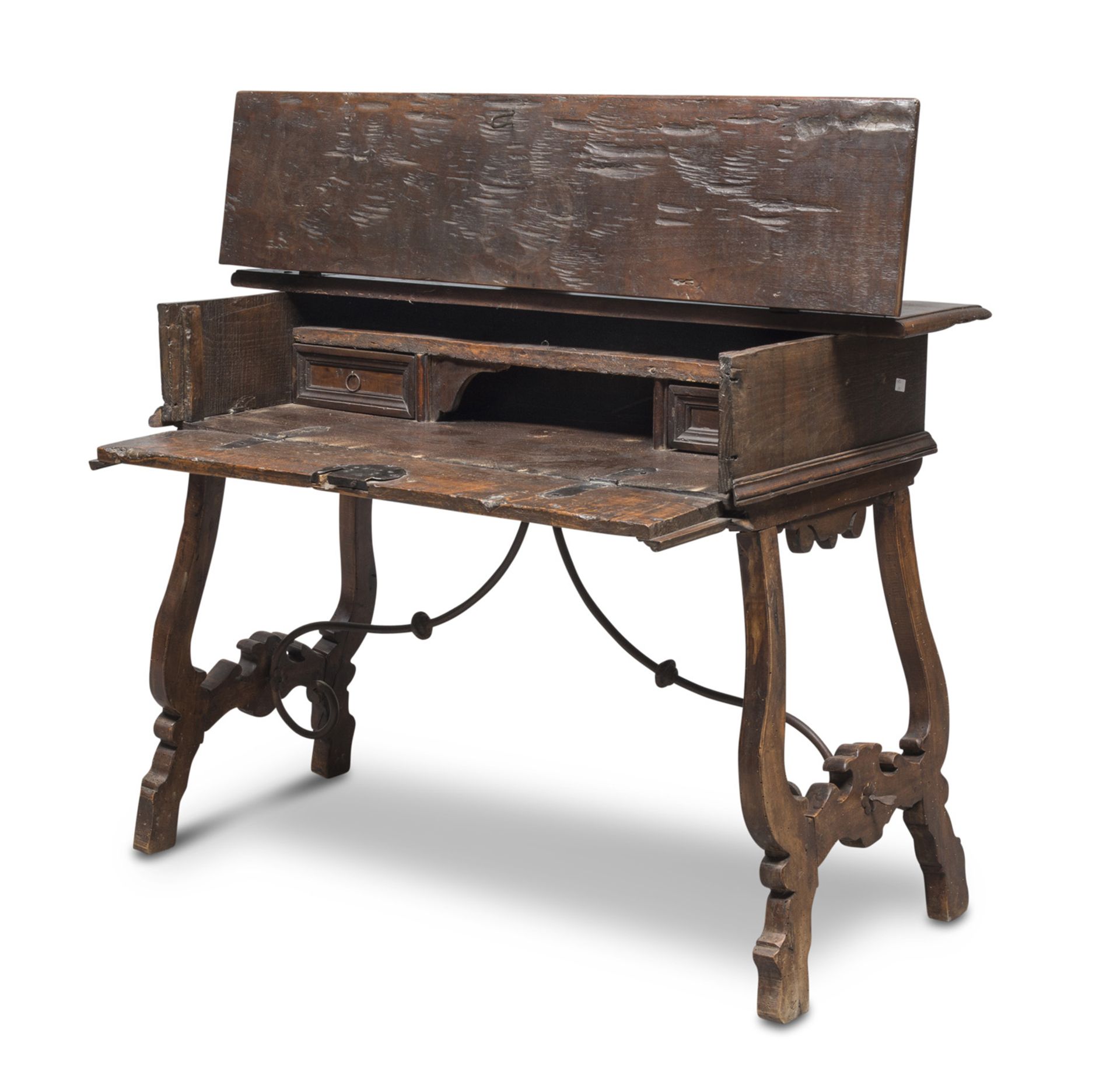SANFILIPPO DESK IN WALNUT, ELEMENTS OF THE 18TH CENTURY inside with drawers and large - Image 2 of 2