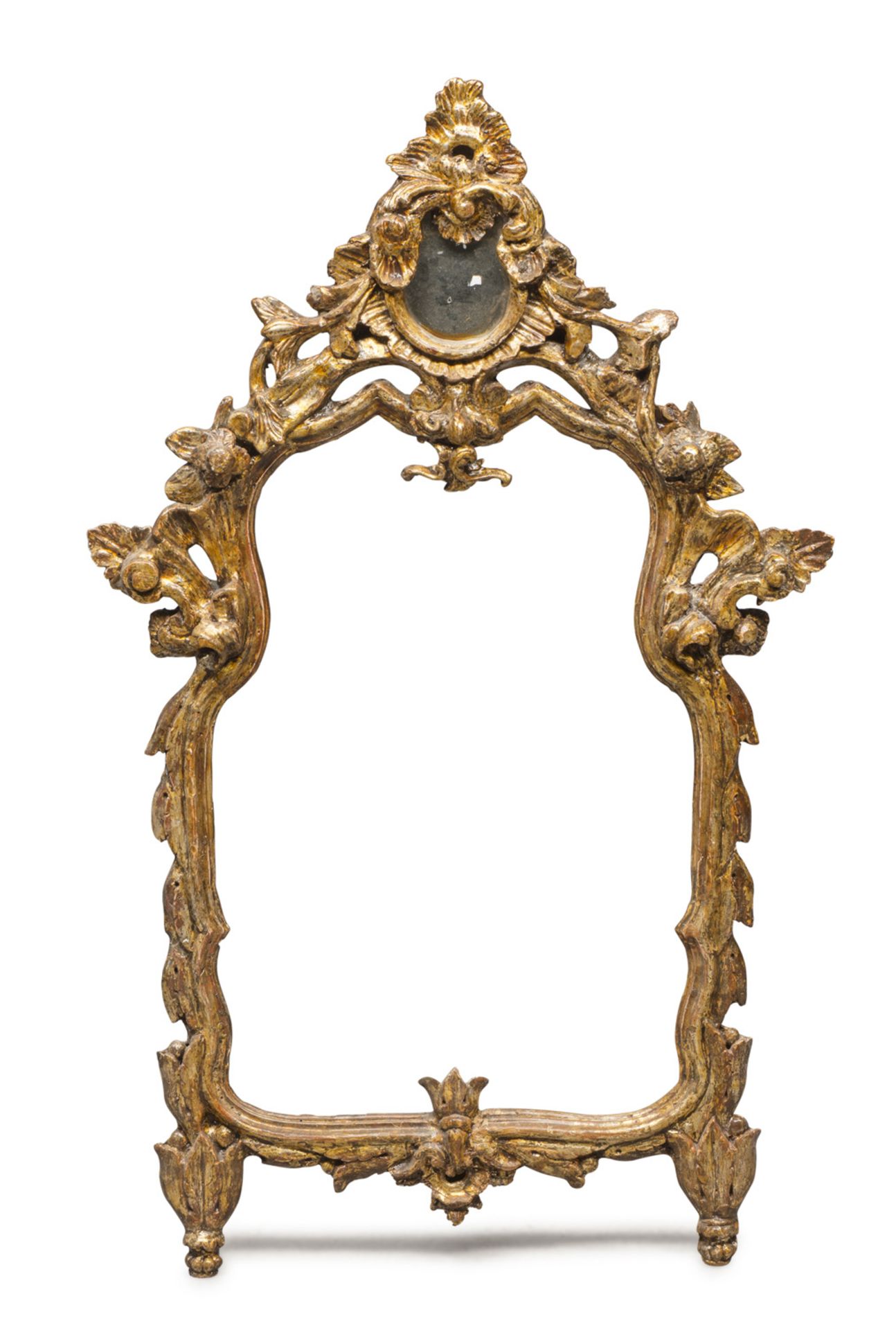 FRAME OF GILTWOOD MIRROR, 18TH CENTURY entirely sculpted to leaves, buds, flowers and floral motifs.