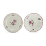 TWO PORCELAIN DISHES, BERLIN 19TH CENTURY in white, pink and polychrome enamel, decorated with small