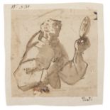 BOLOGNESE PAINTER, 17TH CENTURY ST. BERNARDINO OF SIENA (?) Sepia on paper, cm. 10 x 9,5