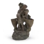 NEAPOLITAN POTTER LATE 19TH CENTURY LITTLE BOYS WITH DONKEY Group in ceramics to false bronze, cm.