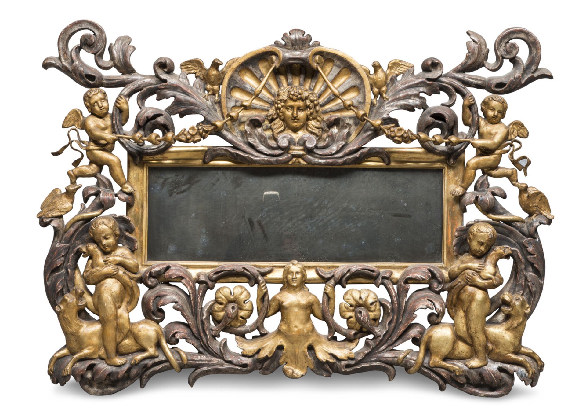 BEAUTIFUL MIRROR, ROME BAROQUE PERIODO silver-plated and gilded, with large frame graven to