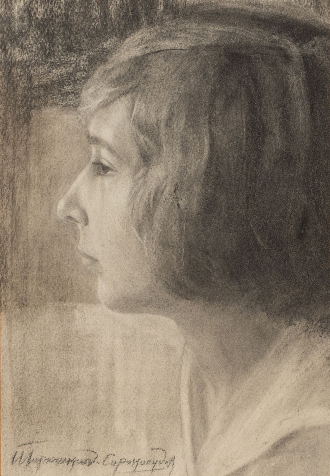 IVAN SILYCH GORIUSHKIN-SOROKOPUDOV (Russia 1873 - 1954) WOMAN'S PROFILE Pencil on paper, cm. 32 x 23