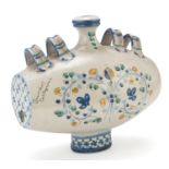 SMALL MAJOLICA BOTTLE, CALTAGIRONE 20TH CENTURY white and polychrome enameled, decorated with