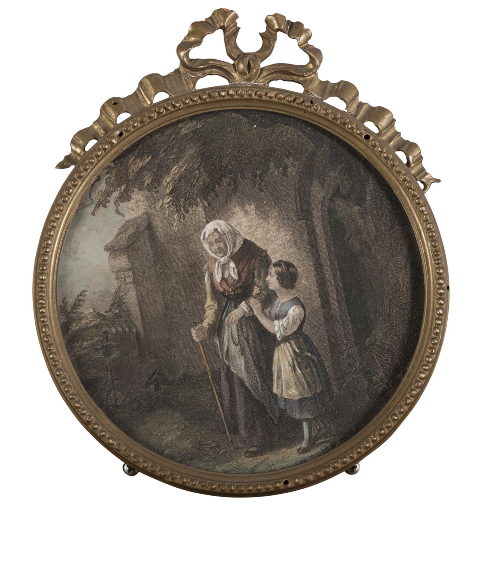 FRENCH ENGRAVER, LATE 19TH CENTURY FAMILY SCENES A pair of round prints, diameter cm. 15 Frames in - Bild 2 aus 2