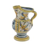 WATER JUG IN MAIOLICA, URBINO AREA 19TH CENTURY in polychromy, decorated with cobalt enamels on