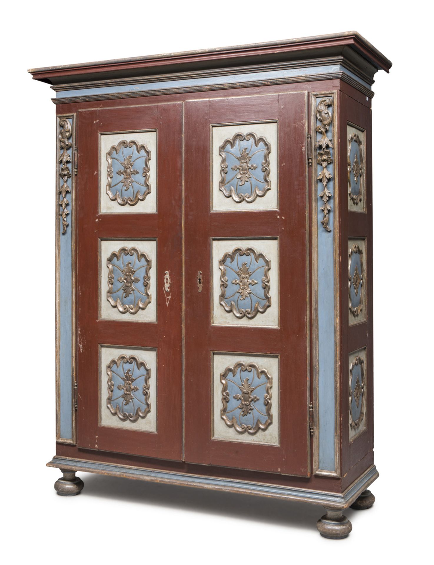 RARE CLOSET IN LACQUERED WOOD, CENTRAL ITALY, PROBABLY MARCHE, 18TH CENTURY light blue, white and