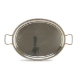 SILVER TRAY, GERMANY LATE 19TH CENTURY with ribbon edge and handles. Measures cm. 33 x 52, weight