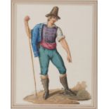 ITALIAN PAINTER, 19TH CENTURY BRIGAND BRIGAND CANTER Three watercolors on oval paper, cm. 24 x 19