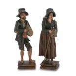 A PAIR OF WOODEN SCULPTURES, PROBABLY SICILY LATE 19TH CENTURY in polychromy, representing two