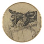 ITALIAN PAINTER, 19TH CENTURY A PAIR OF DONKEYS India ink on round paper, diameter cm. 24