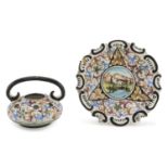 SAUCER AND TEAPOT IN CERAMICS, GUALDO TADINO EARLY 20TH CENTURY decorated with floral ornamentes and