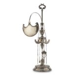 EXTRAORDINARY OIL LAMP IN SILVER, PUNCH ROME PAPAL STATES 1790/1810 four flames with knot chiseled