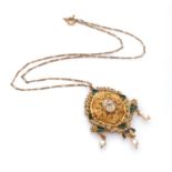 ATTRACTIVE NECKLACE chain with pendant pierced to motifs for flowers and leaves with frame OF