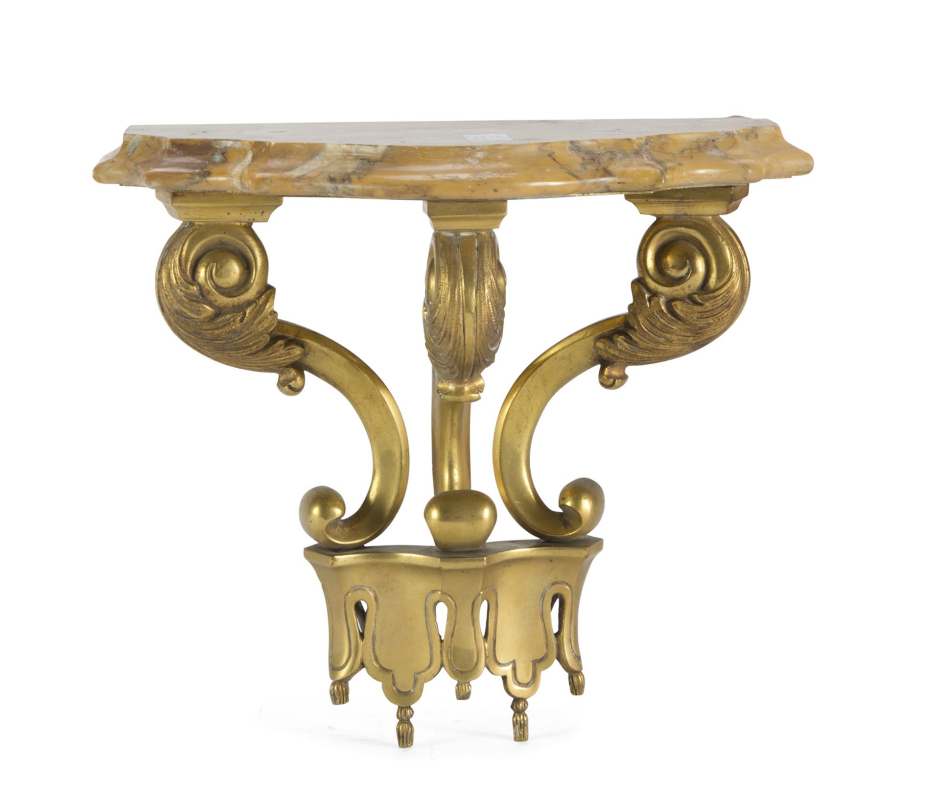 MIGNON SHELF IN ORMOLU, 19TH CENTURY top in yellow marble uprights chiseled with acanthus leaves..