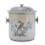 MAIOLICA POT, CENTRAL ITALY EARLY 20TH CENTURY in white and polychrome enamel, decorated with flower