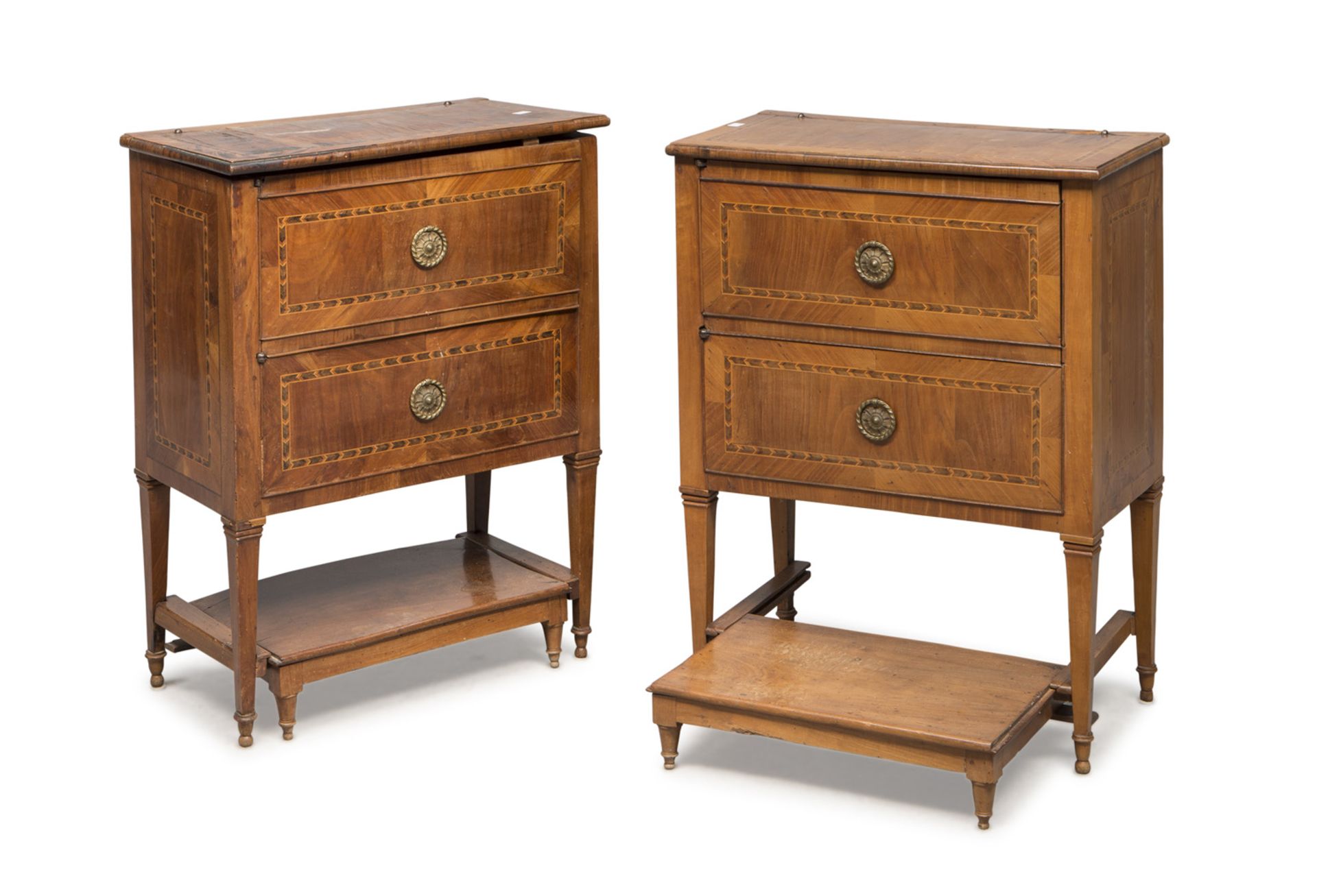 A PAIR OF PRIE DIEU BEDSIDES IN CHERRY TREE, END OF THE LUIGI XVI PERIOD with reserves in violet