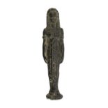 BRONZE USHABTI, EGYPTIAN STYLE, EARLY 20TH CENTURY engrave with pictographic motifs. h. cm. 12.